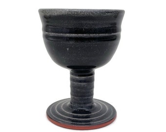 Ceramic Large Goblet, Black Pottery Handmade Goblet, Wheel Thrown and Hand Carved Pottery