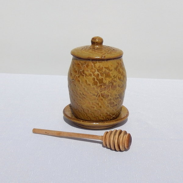 Honey Pot With Lid, Lidded Honey Jar, Handmade  Honey Colored Stoneware Clay, Unique Wedding Gift