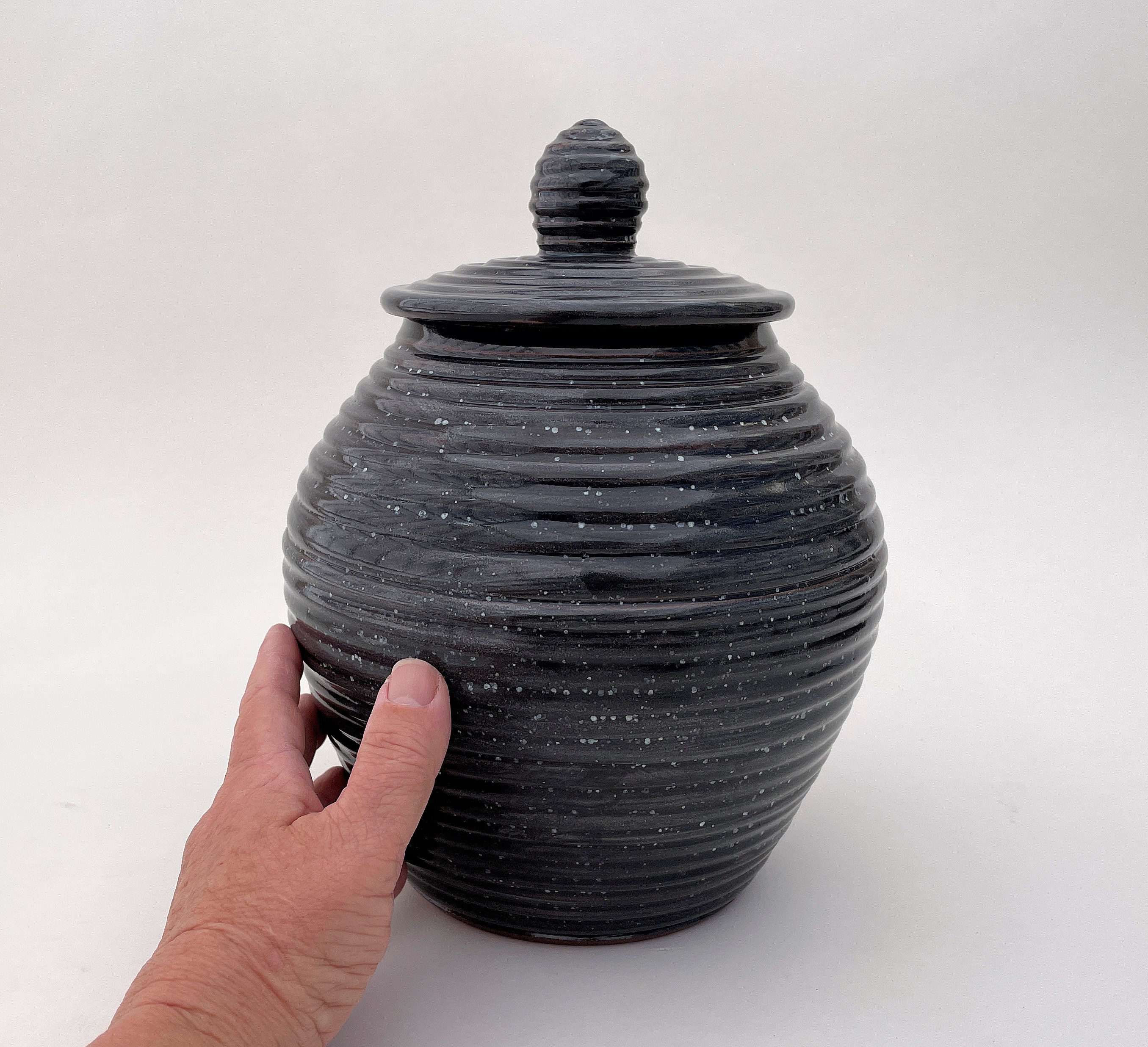 Black Jar With Lid, Charcoal Black Pottery Handmade Ceramic Round Lidded  Jar 