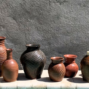 Tall Flower Vase, Elegant Brown Handmade Carved Matte Stoneware Pottery Vase image 6