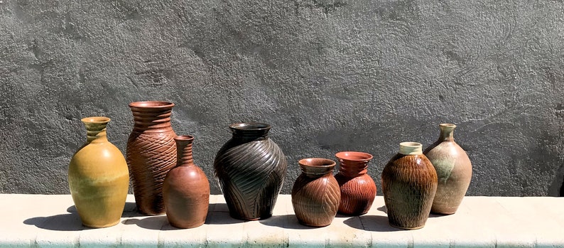 Tall Flower Vase, Elegant Brown Handmade Carved Matte Stoneware Pottery Vase image 6