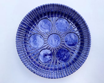 Seder Plate Blue Ceramic, Passover Handmade Traditional Deep Blue Passover Jewish Pottery Plate