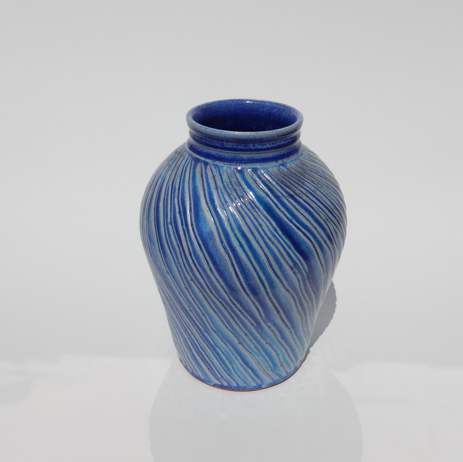 Blue Pottery Vase Wavy Handmade Tall Aquamarine Wheel Thrown Etsy UK