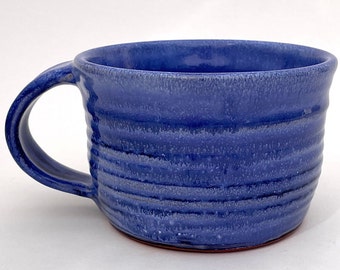 Blue Soup Mug,  Large 20 Ounce Pottery Cup with Handle, Handmade Ceramic Mug Glazed Terracotta
