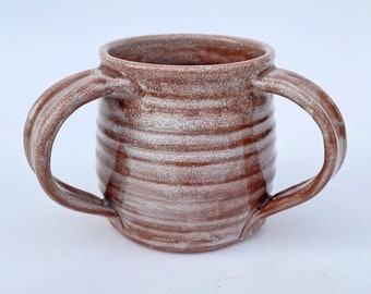 Brown Jewish Washing Cup, Judaica Pottery Gift, Negel Vasser Ceramic, Shabbat Housewarming Gift