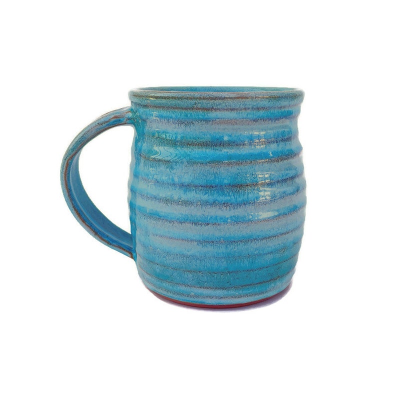 Turquoise Ceramic Mug, Huge 26 Ounce Large Coffee Cup, Terracotta 3 1/4 Cup Capacity, Handmade Pottery image 4