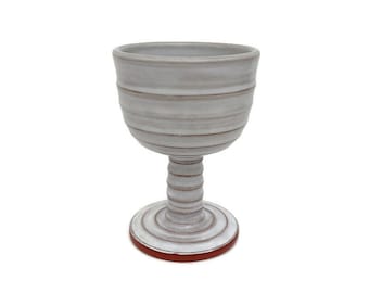 White Pottery Goblet, Ceramic Wine Glass, Striped White on White Kiddush Cup with Stem