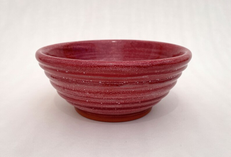Handmade Pottery Bowl, Red Carved Bowl, Ceramic Decorative Bowl, Carved Striped Pattern Pottery Bowl image 1