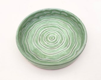 Green Ceramic Plate, Pottery Serving Plate, Hand Carved Ceramic Terracotta Holiday Plate