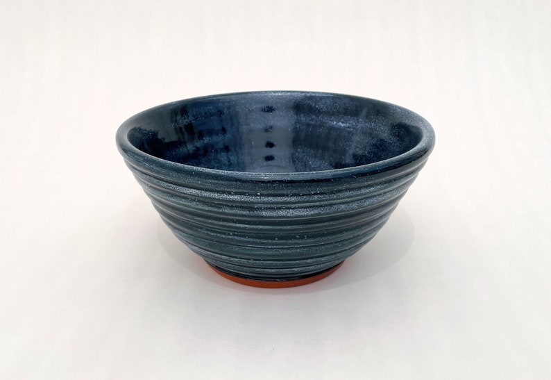 Ceramic Teal Bowl, Handmade Pottery Blue Decorative Bowl, Hand Carved Striped Design image 4
