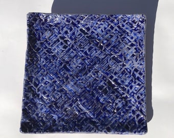 Ceramic Square Tray, Cobalt Blue Textured Terracotta Square Matza Plate