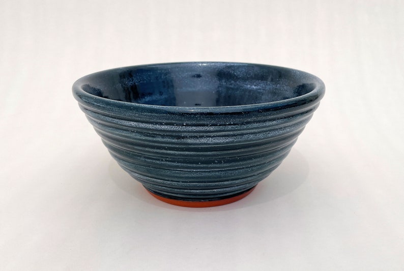 Ceramic Teal Bowl, Handmade Pottery Blue Decorative Bowl, Hand Carved Striped Design image 1