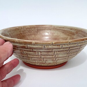 Pottery Decorative Bowl, Handmade Beige Brown Hand Carved Ceramic Bowl, One of a Kind Basket Inspired Design image 2