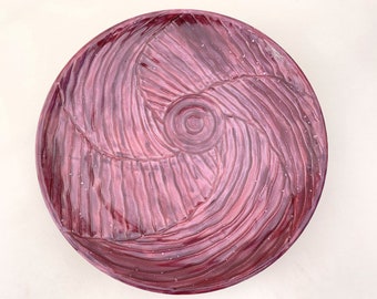 Large Ceramic Platter,  Purple Decorative Pottery Plate, Blum Purple Glazed Hand Carved Serving Dish