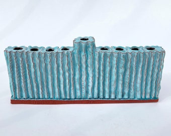 Menorah, Modern Ceramic Turquoise Menorah, Unique Chanukah Turquoise Candle Holder, Clay Chanukiah, Original Jewish Gift