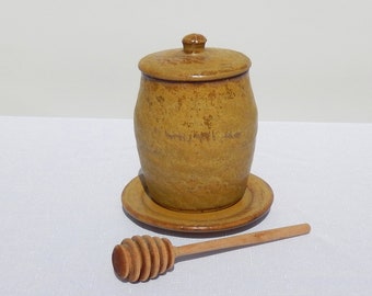 Honey Pot with Saucer, Ceramic Unique Handmade Pottery Gift, Honey Pot