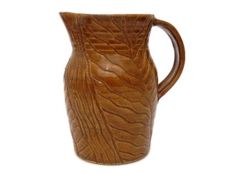Pitcher Brown Handmade, Ceramic Pitcher, Decorative Carved  Brown Handmade Pottery Pitcher, Ready to Ship