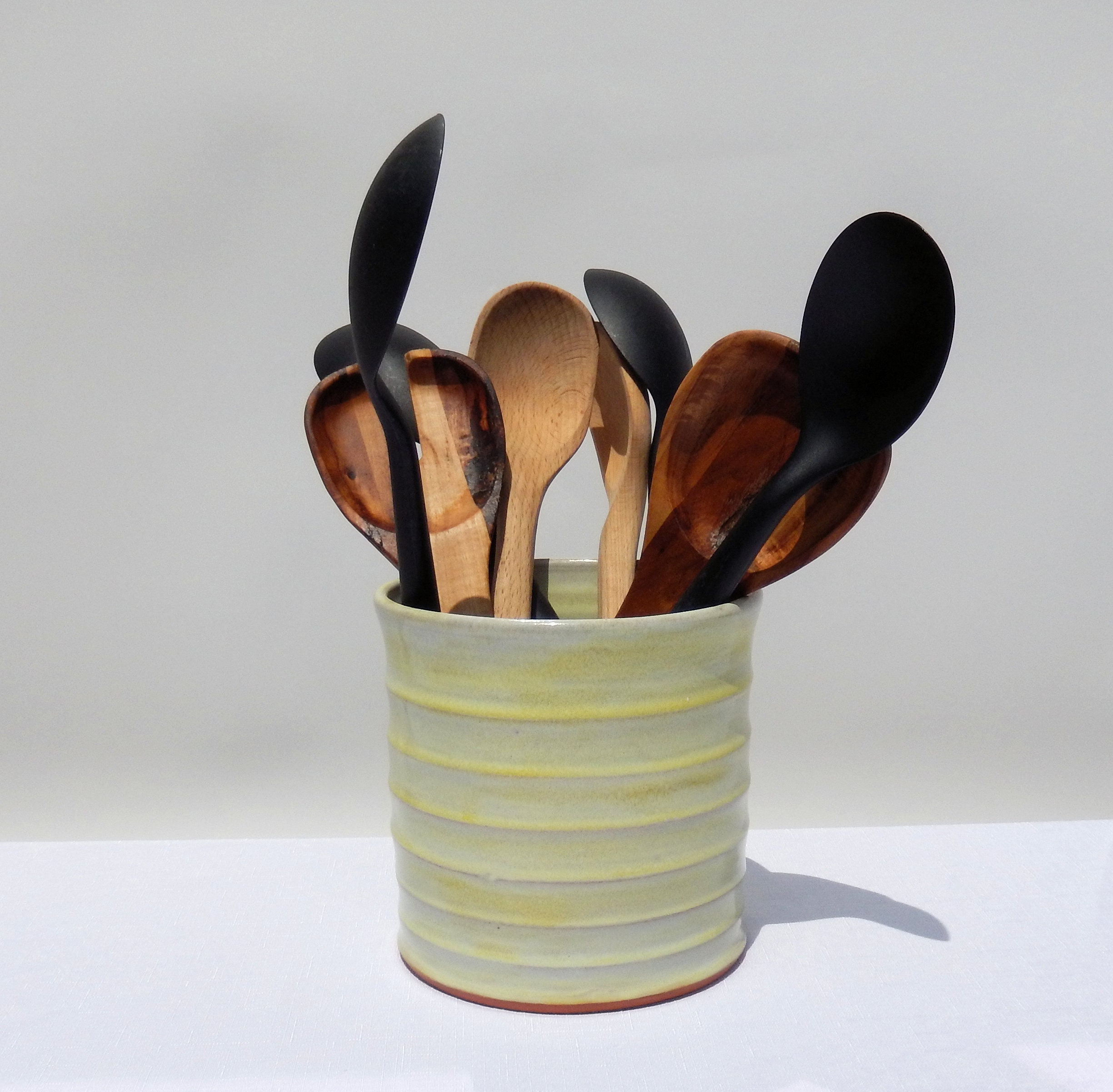 Ceramic Handmade Utensil Holder Yellow Pottery Utensil Etsy