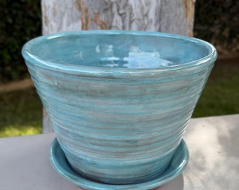 Ceramic Planter, Turquoise Handmade Plant Flowerpot, Gift for Gardener