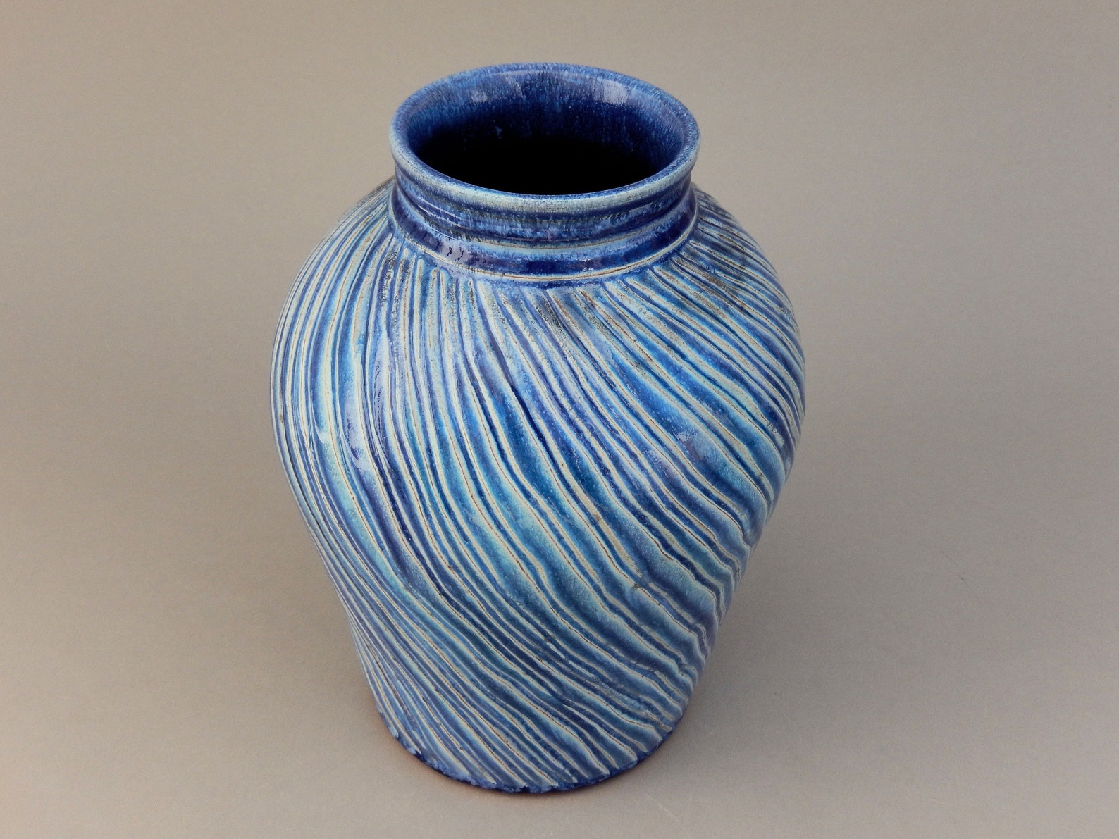Blue Pottery Vase Wavy Handmade Tall Aquamarine Wheel Thrown Etsy UK