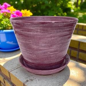 Large Handmade Ceramic Planter, Purple/ Red Indoor/Outdoor Flowerpot, Perfect Gift for Gardener, 9 Year Anniversary Gift