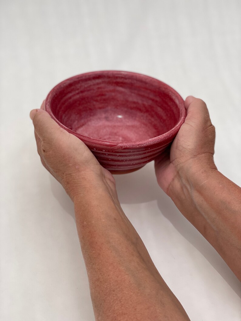 Handmade Pottery Bowl, Red Carved Bowl, Ceramic Decorative Bowl, Carved Striped Pattern Pottery Bowl image 9