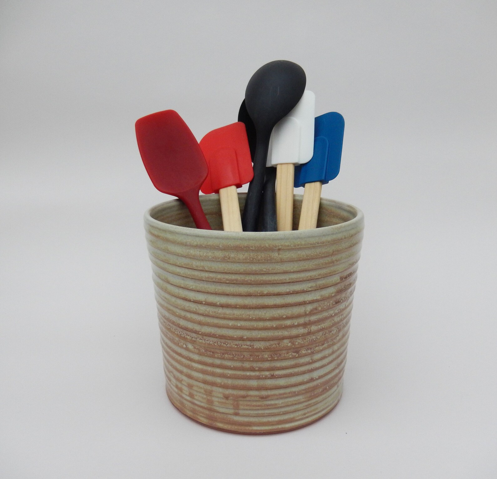 Large Utensil Crock Wide Brown Utensil Holder Kitchen Caddy Etsy