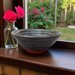 Ceramic Handmade Bowl, Gray, Decorative Carved, Functional Pottery Charcoal Gray Bowl