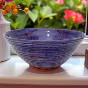 Large Purple Ceramic Bowl: Handmade 12.5-inch-Wide Decorative Pottery Serving Bowl