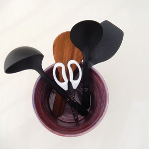 Large Utensil Crock, Berry, Purple/ Red Kitchen Utensil Holder, Wide Handmade Ceramic Caddy image 5