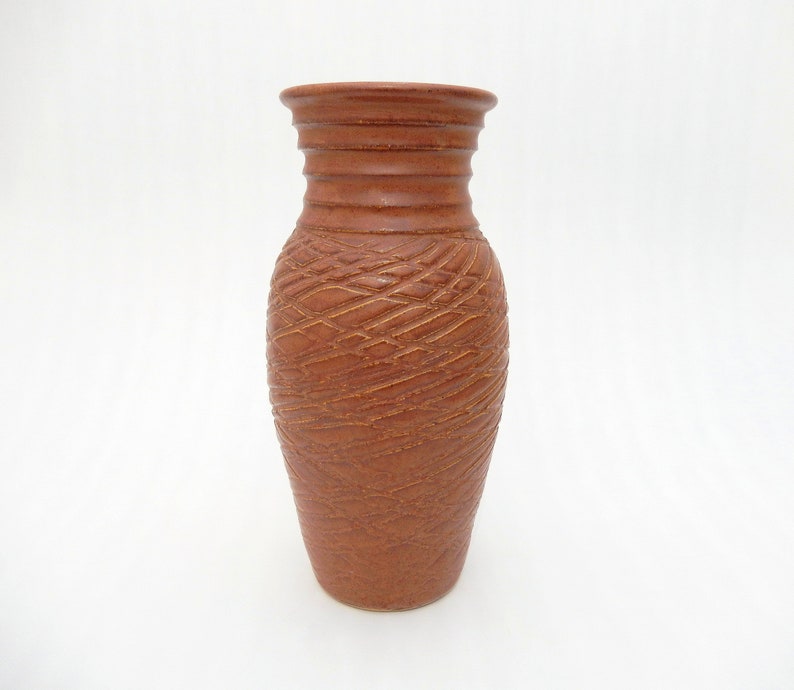 Tall Flower Vase, Elegant Brown Handmade Carved Matte Stoneware Pottery Vase image 1