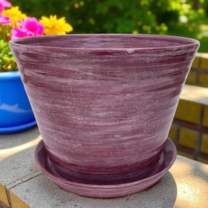 Large Handmade Pottery Planter: Red Wine Purple Decorative Flowerpot