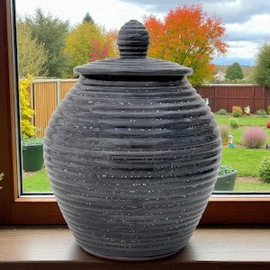 Black Jar with Lid, Charcoal Black Pottery Handmade Ceramic Round Lidded Jar, 9 Year Anniversary Gift