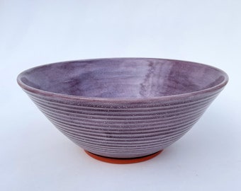 Large Purple Bowl, Decorative Centerpiece Wide Ceramic Handmade Pottery Bowl, Violet Hand Carved Big Serving Bowl