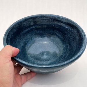 Ceramic Teal Bowl, Handmade Pottery Blue Decorative Bowl, Hand Carved Striped Design image 3