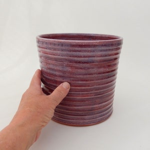 Large Utensil Crock, Berry, Purple/ Red Kitchen Utensil Holder, Wide Handmade Ceramic Caddy image 2