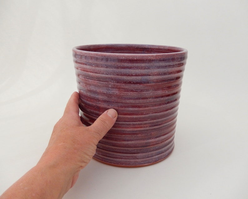 Large Utensil Crock, Berry, Purple/ Red Kitchen Utensil Holder, Wide Handmade Ceramic Caddy image 2