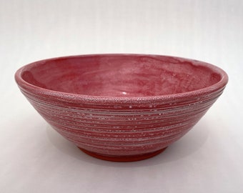 Red Serving Bowl, Ceramic Handmade Textured Bowl, Hand Carved Concentric Pattern Pottery Bowl