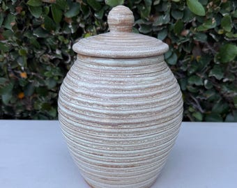 Handmade Ceramic Jar with Lid: Beige Brown Terra-cotta Pottery Gift