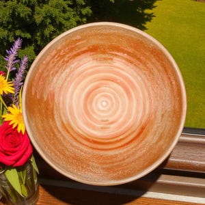 Hand Carved Orange Pottery Platter: Large Serving Bowl, 9th Anniversary