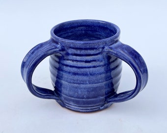 Ceramic Jewish Hand Washing Cup With 2 Handles, Blue Pottery Negel Vasser Washing  Cup, Jewish Gift