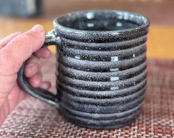 Coffee Mug, Black 20-Ounce Large Handmade Pottery Mug
