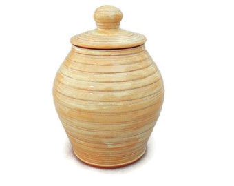Ceramic Jar With Lid, Pottery Brown Jar With Lid, Lidded  Round Ceramic Ginger Jar, Tan / Burnt Orange Pottery Carved Vessel
