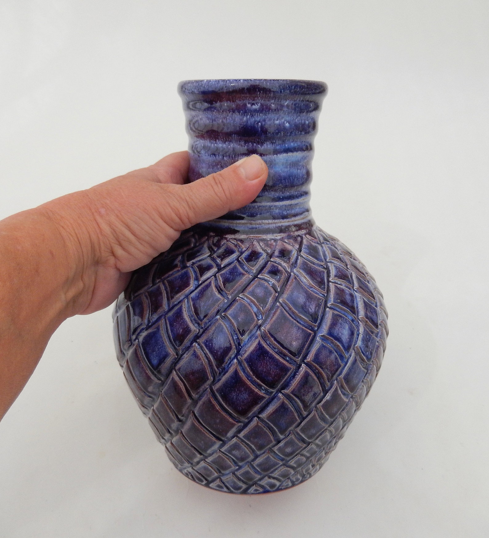 Tall Ceramic Vase Purple Handmade Wavy Decorative Deep Etsy