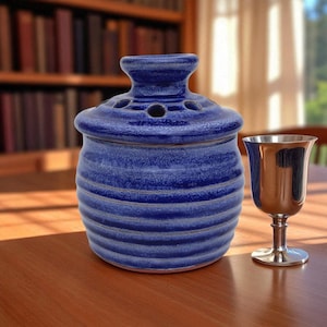 Havdalah Besamim Jar, Handmade Blue Garlic Keeper, Jar with Lid