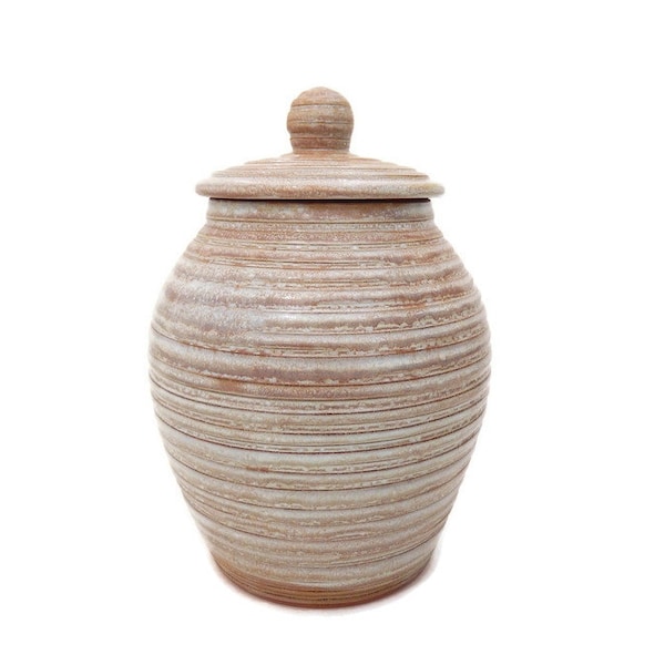 Ceramic Jar with Lid, Pottery Handmade Beige/Brown Terra-cotta Lidded Jar