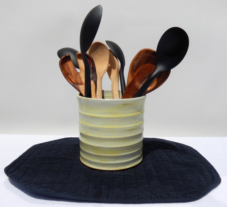 Utensil Crock Yellow Ceramic Handmade Utensil Holder Pottery Etsy