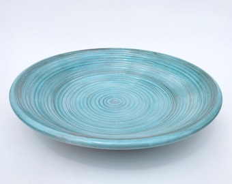 Turquoise Carved Ceramic Platter, Unique Handmade Terra-Cotta Plate