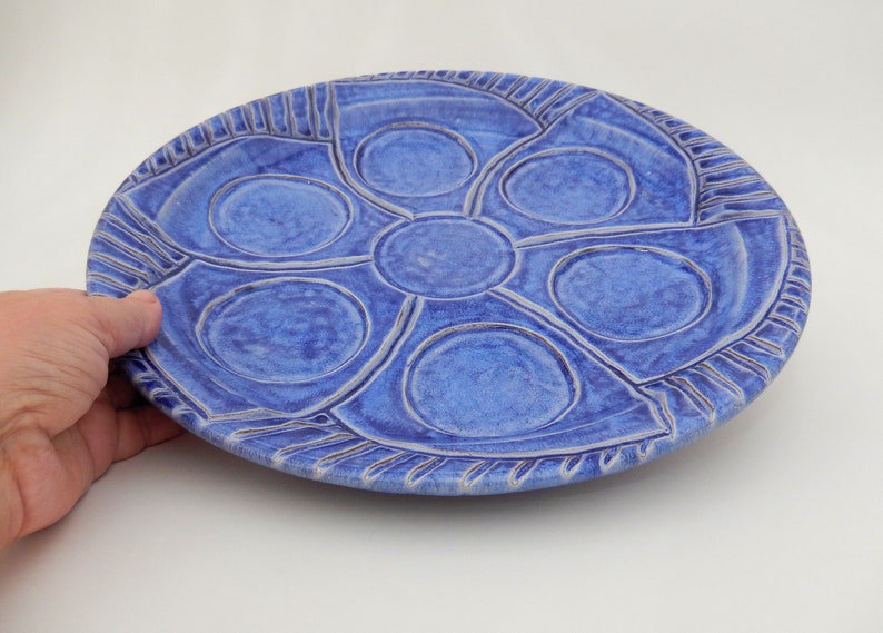 Passover Seder Plate Blue Handmade Jewish Pottery Ceramic Etsy