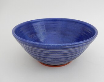 Blue Ceramic Bowl, Pottery Serving Bowl, Cobalt Blue Terra Cotta Bowl